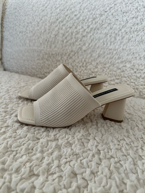 French Connection Shoes - French Connection Cream Knit Block Heel Mules